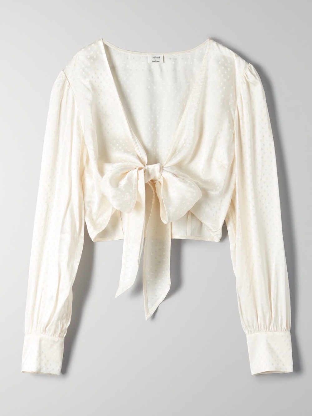 Aritzia Wilfred Ivory Tie-Front Long Sleeve Crop Blouse size M